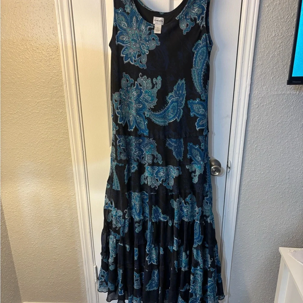 Chico's Black and Blue Patterned Maxi Dress - Picture 3 of 7
